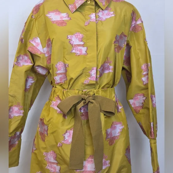 Patou Gold Satin Jacquard Embroidered Midi Shirt Dress – NWT Size 4, MSRP $1750 - Picture 16 of 16
